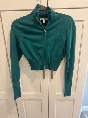 Urban Outfitters Teal Zip-Up Cropped Cardigan